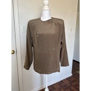 Linda Allard for Ellen Tracy 100% Silk Vintage Elegant Brown Tan Kimono Blouse